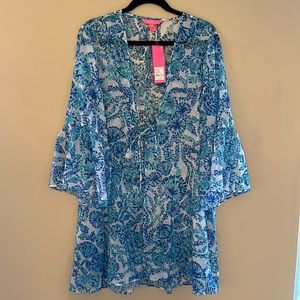 Lilly Pulitzer motley cover-up in turquoise oasis shell me you love me